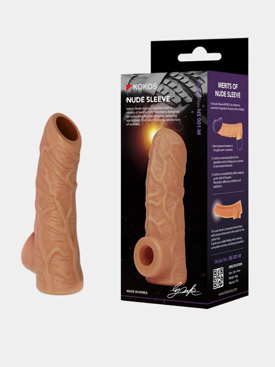 Насадка Kokos Nude Sleeve 002 M с подхватом мошонки и открытой головкой, телесная NS.002-M - KOKOS - Удлиняющие/утолщающие насадки - Купить