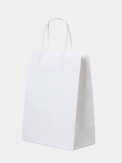 Крафт пакет упаковочный бумажный белый 220*120*250 мм, с кручеными .