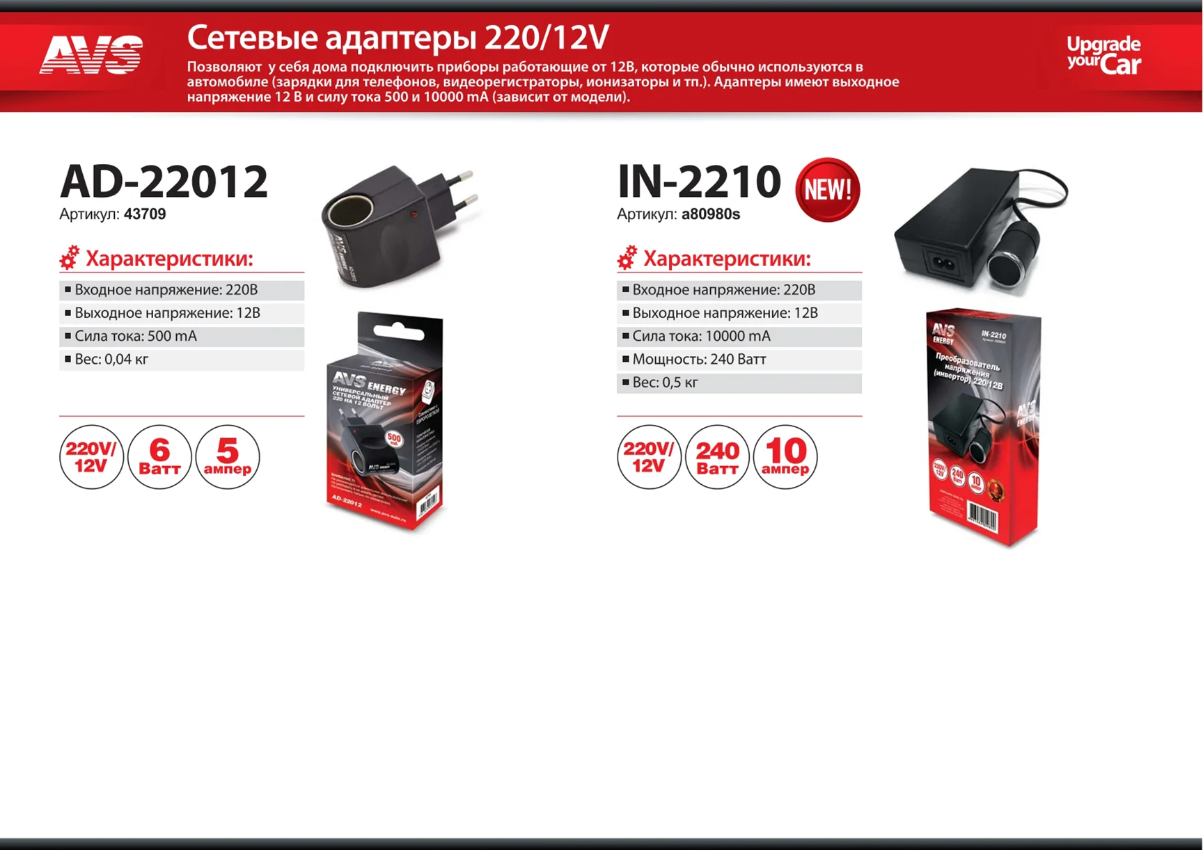 Преобразователь напряжения (сетевой адаптер) 220/12V AVS IN-2210 купить ...