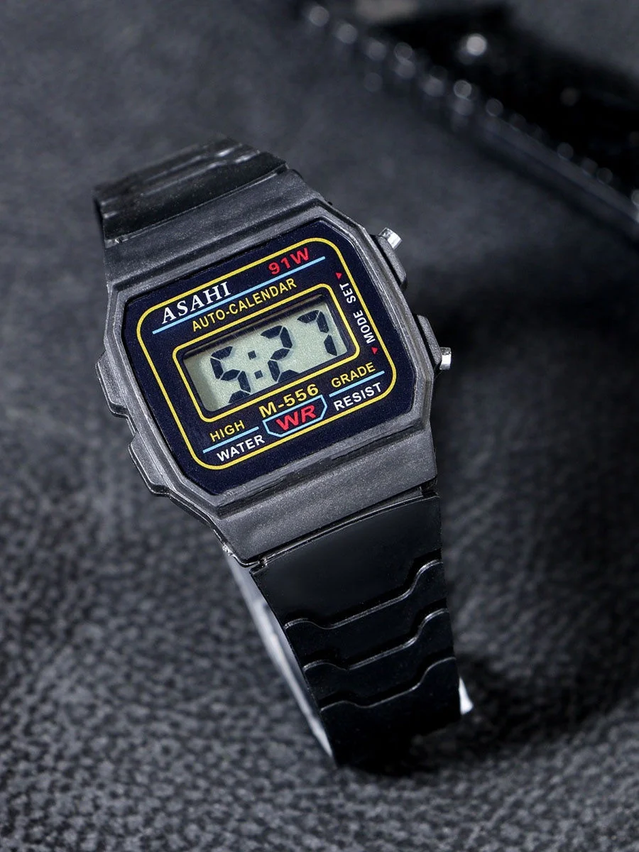 S Часы наручные детские электронные, с силиконовым ремешком, черные, 22 см (3.5х2.7 см)