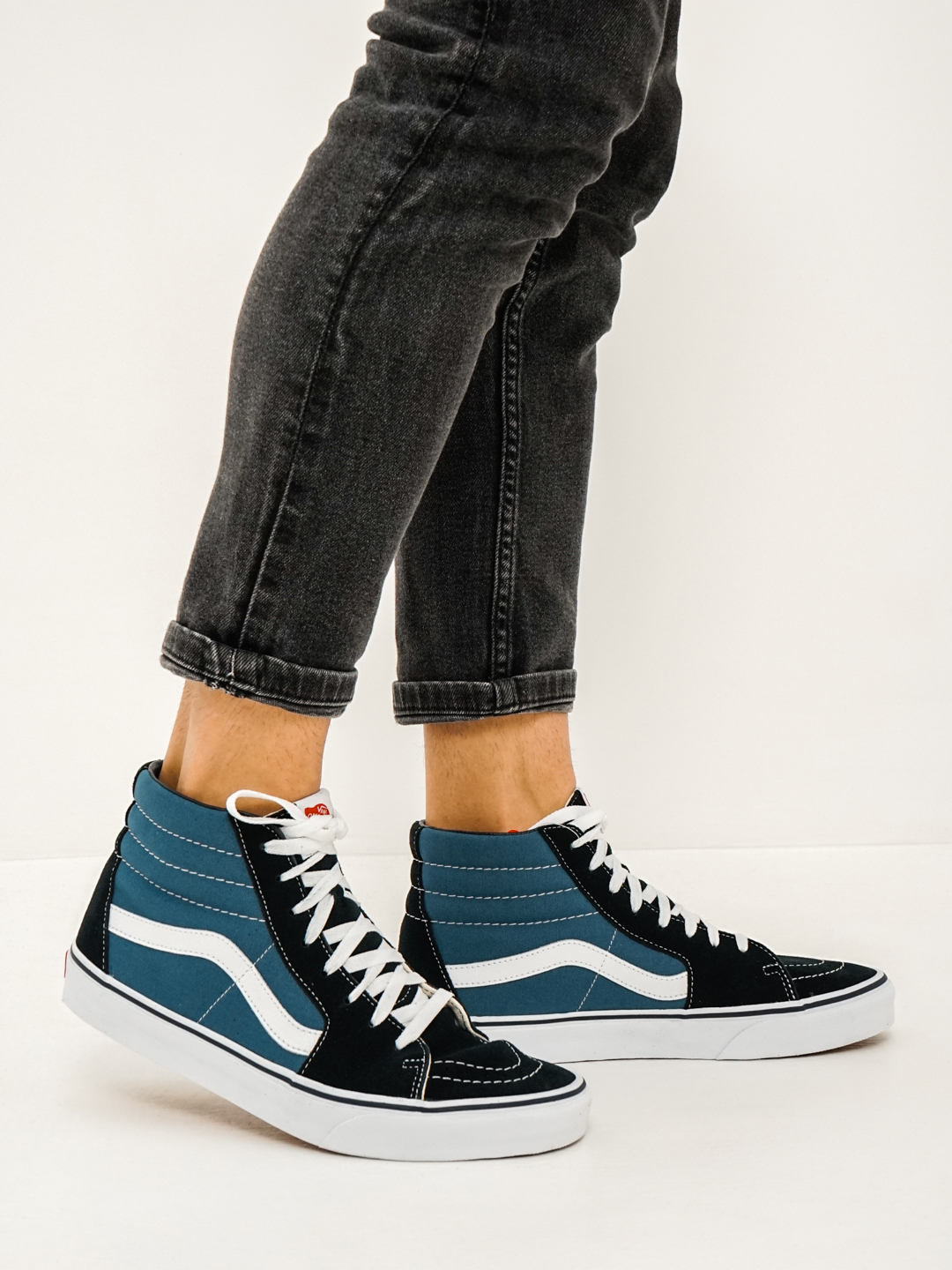 vans sk8 hi navy blue on feet