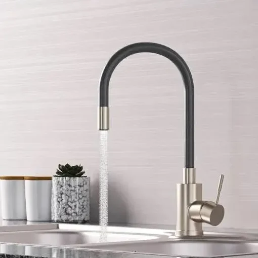 Смеситель для кухонной мойки с гибким изливом SOLONE EZA4-F090KB ЧЁРНЫЙ ...