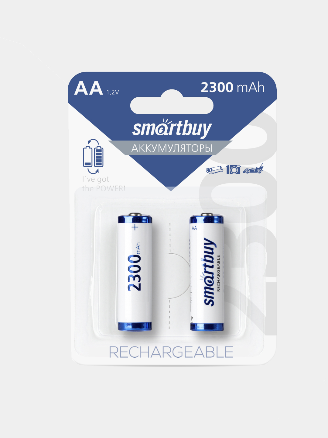 Аккумуляторы 2 шт. NiMh Smartbuy AA 2300 mAh (батарейки пальчиковые .