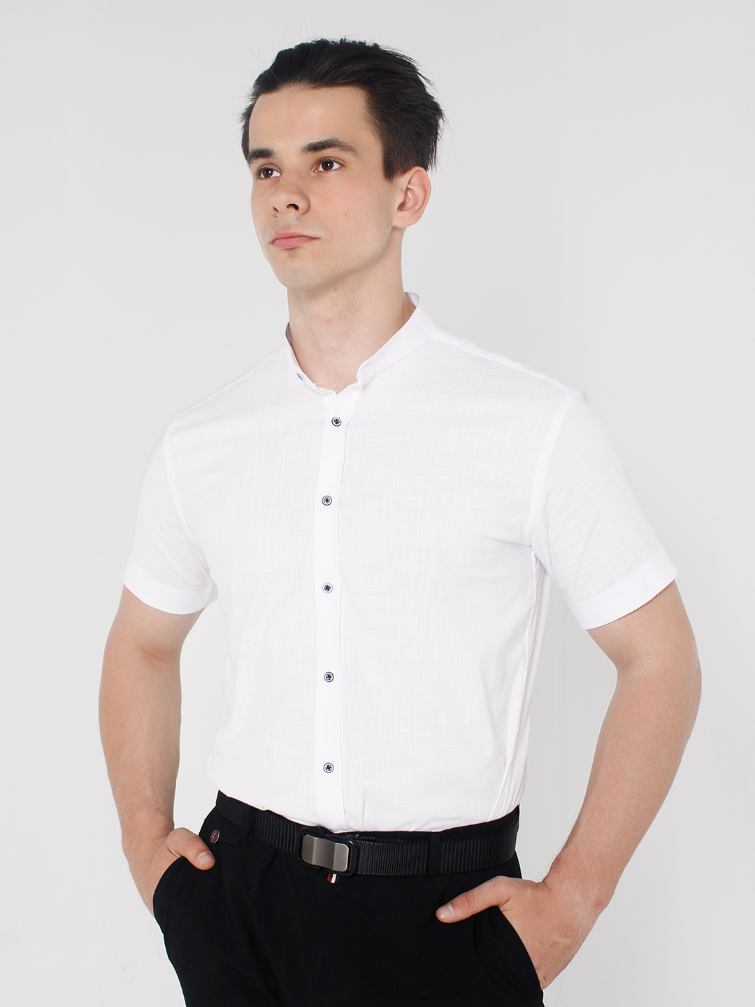 Рубашка мужская без воротника, приталенная с коротким рукавом за 1189.3 .