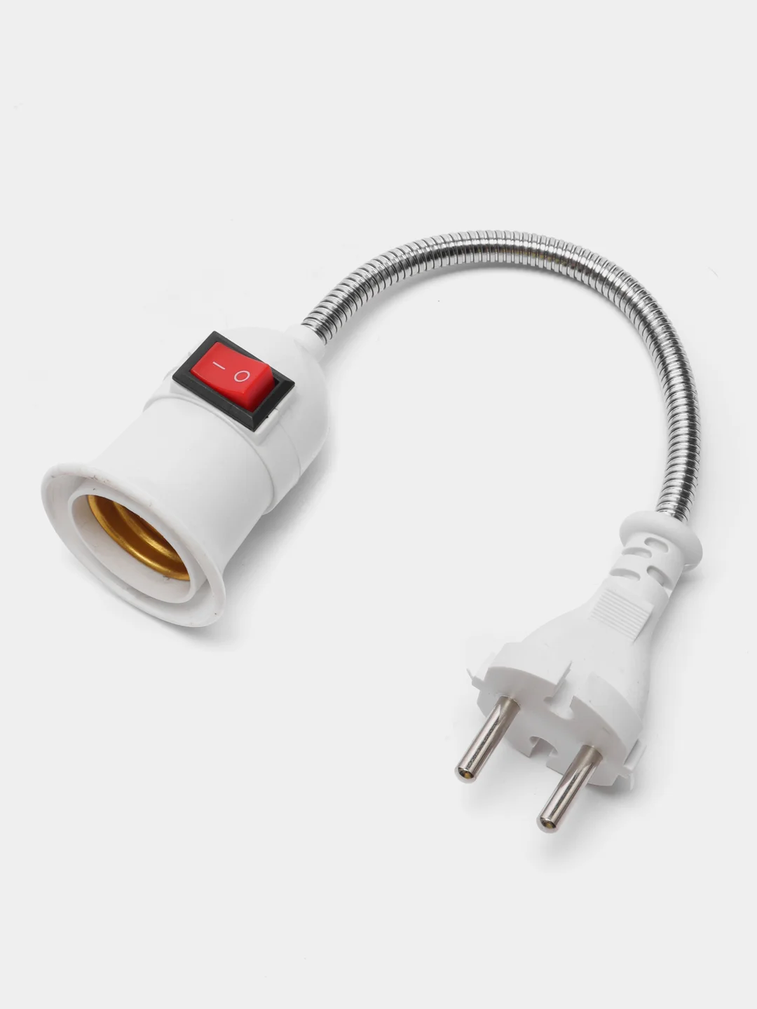 Переходник ecola, вилка-патрон, е27, 40 х 55 мм, белый. Переходник вилка на патрон е27. Переходник вилка-е27 с выключателем. Переходник с патрона е27 на розетку. Эра б0027981.