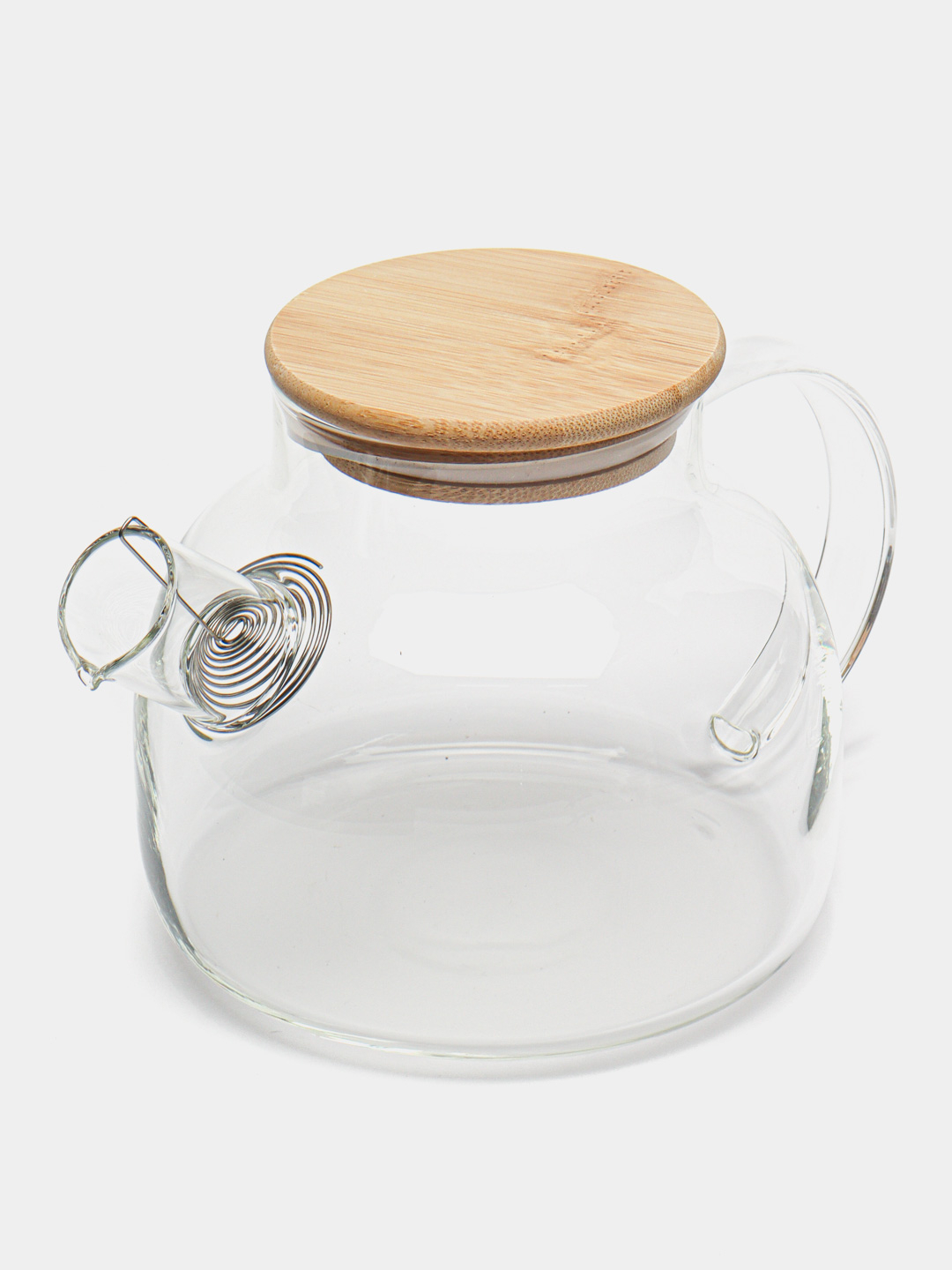 Заварочный чайник стеклянный, с бамбуковой крышкой, с ситечком .