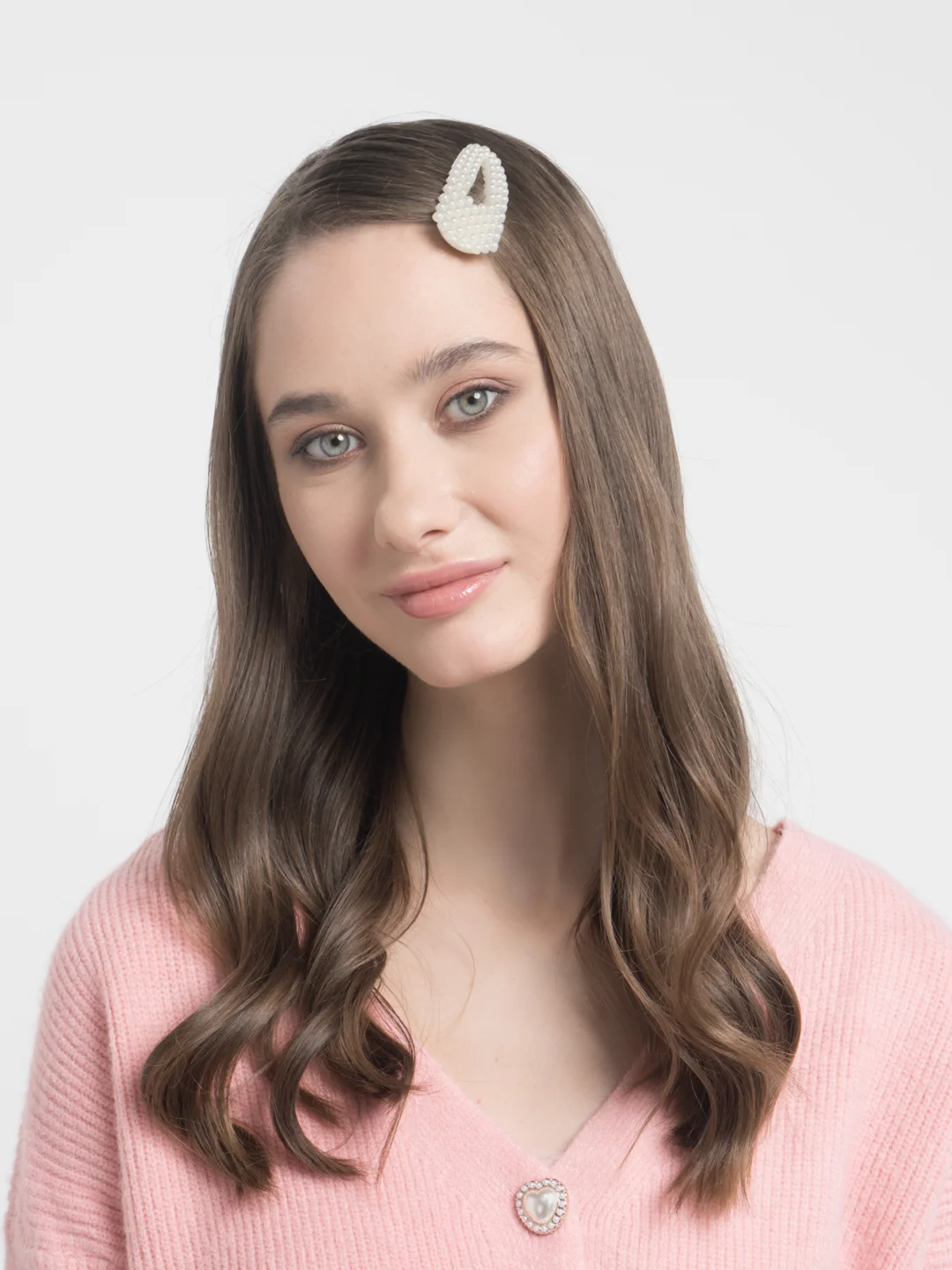 Заколка зажим для волос с жемчугом клик клак, Заколка краб для волос ...