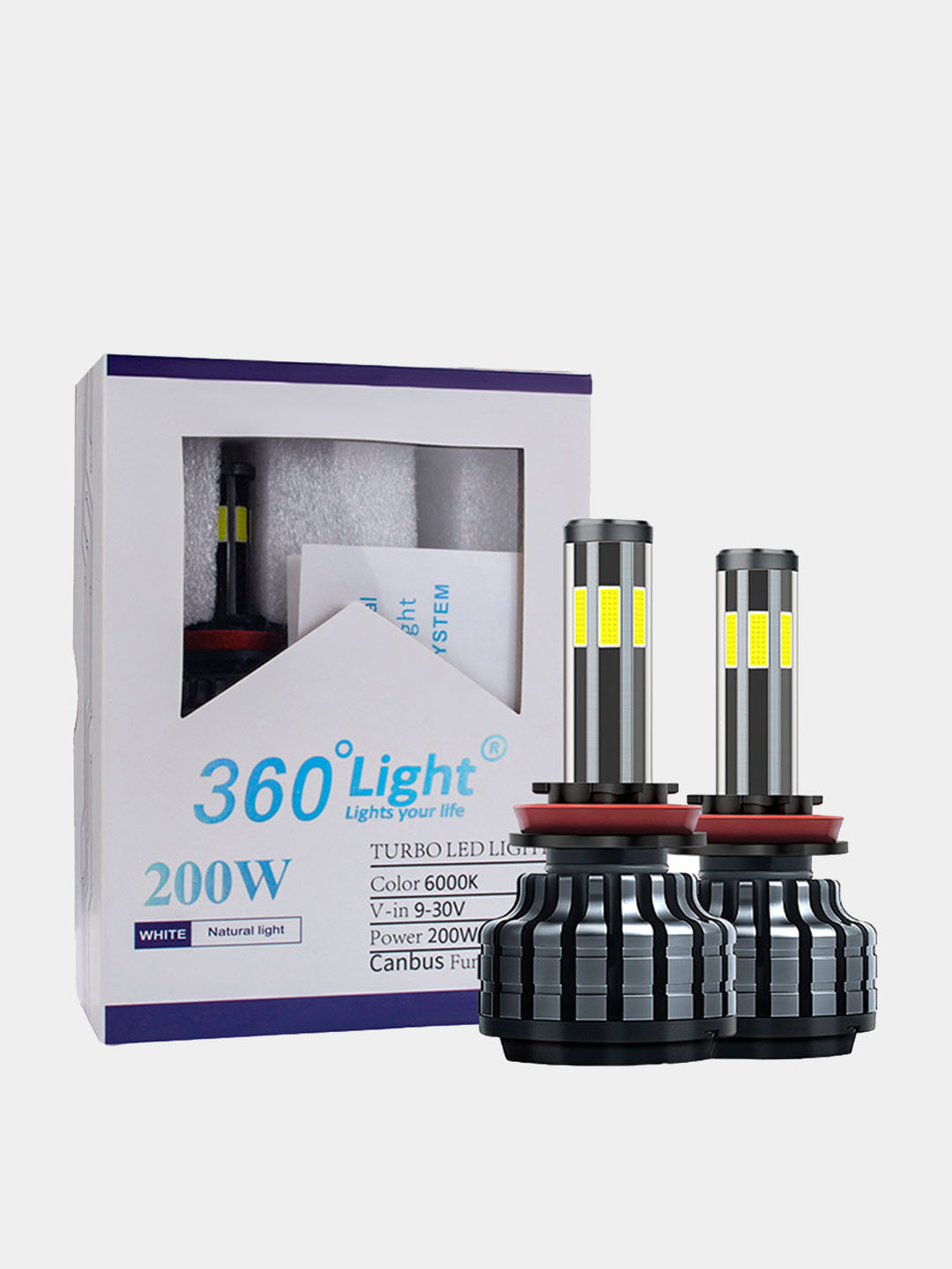  лампы LED H1, H3,H7, H11/H8/H9, 9006/НВ4, 360град., 6000K .