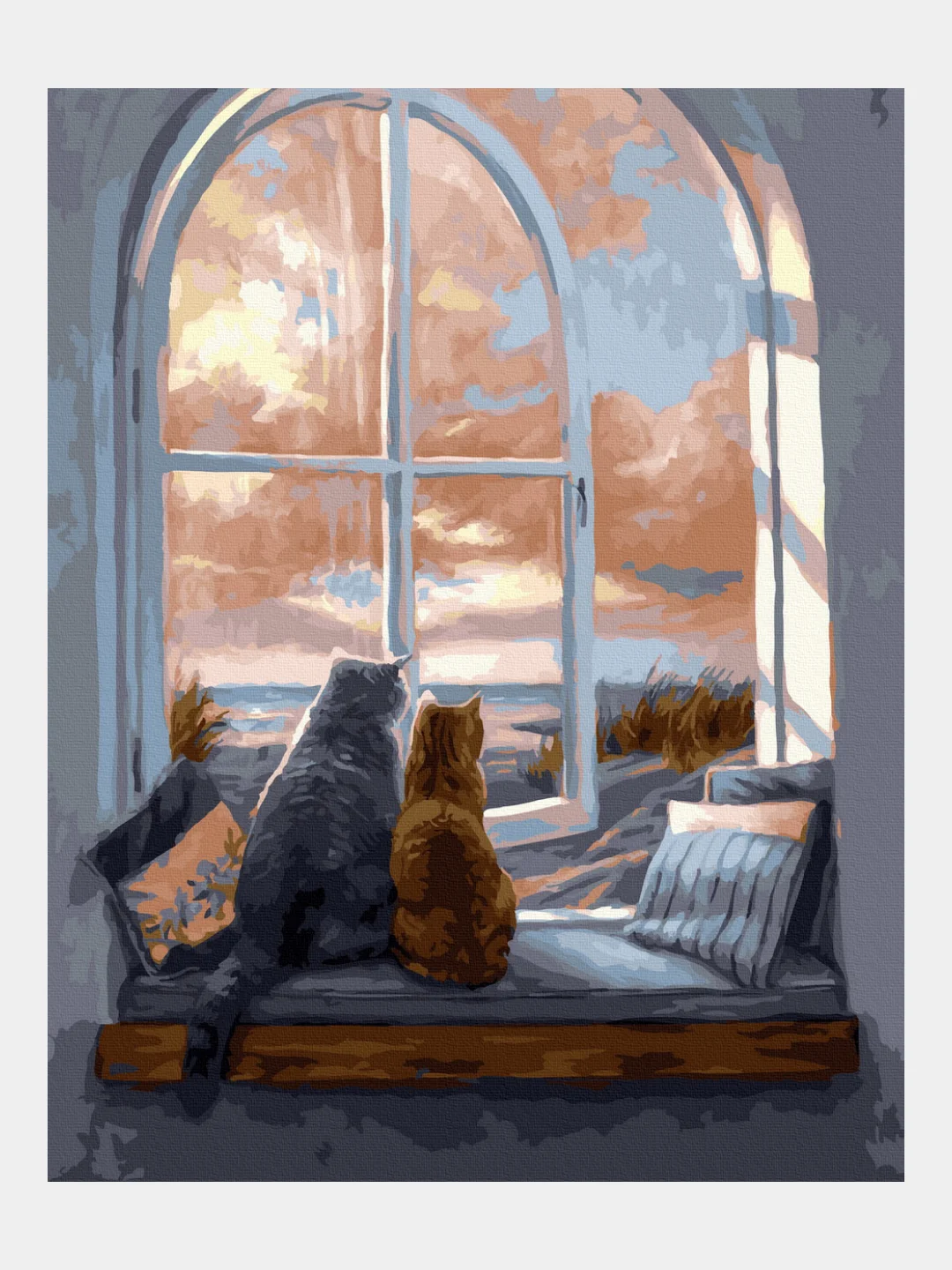 Котик у окна рисунок
