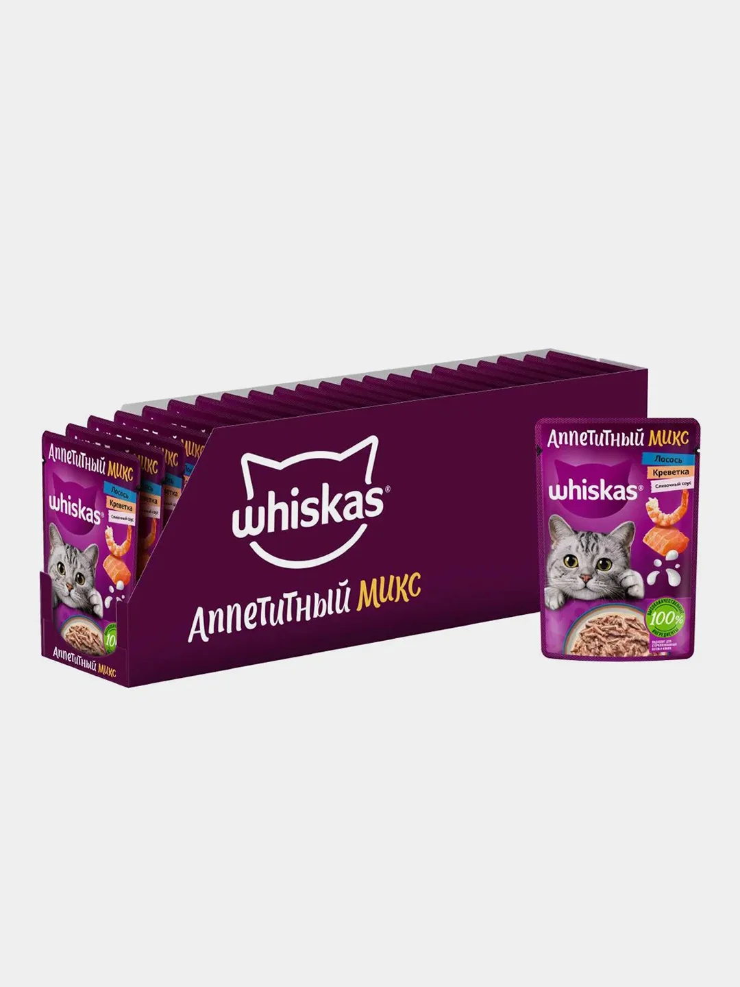 Влажный корм для кошек WHISKAS аппетитный микс: лосось, креветки ...