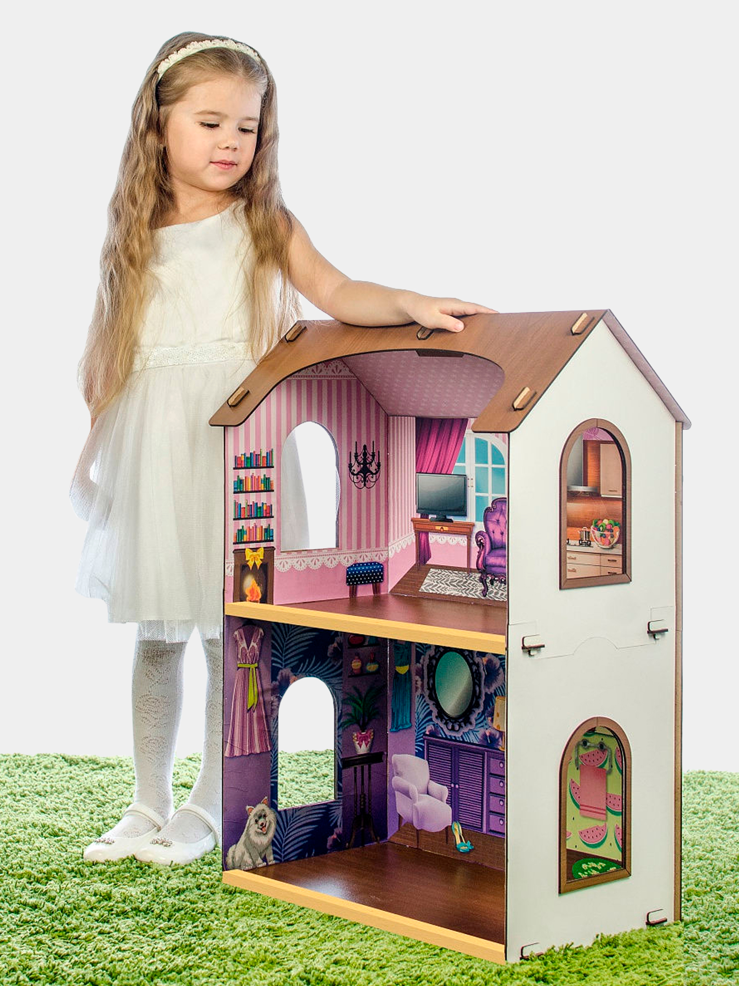 кукольный домик для барби с мебелью сияние
