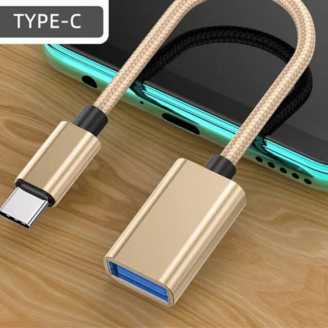 OTG (отг) переходник Type-C на USB с проводом. Красный, черный, синий ...