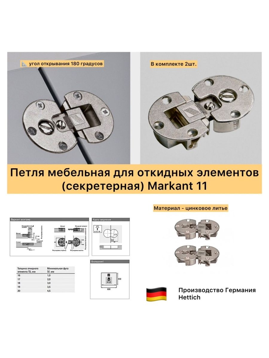 Петля врезная для откидных фасадов