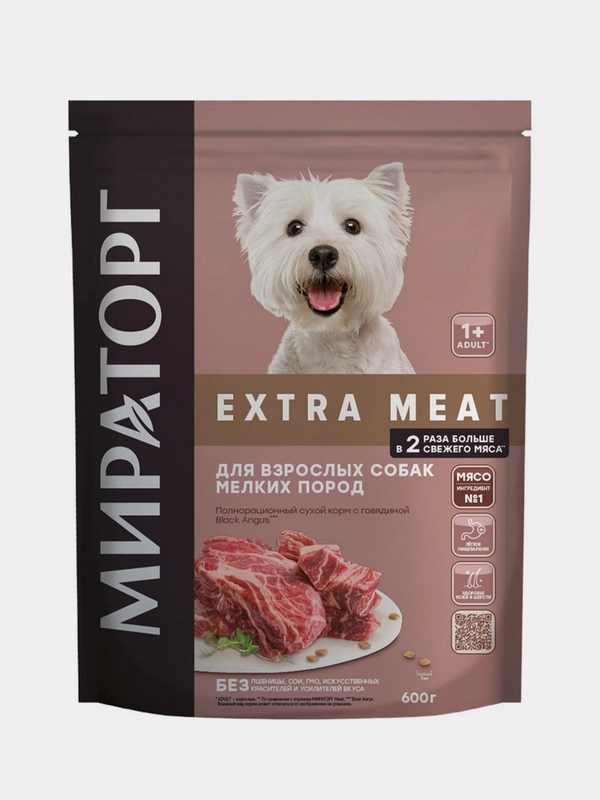 Сухой корм для собак Мираторг EXTRA MEAT мелких пород, говядина, 600 г ...