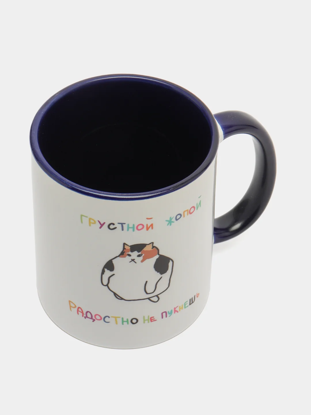 Кружка темно синий приколы надписи кот грустной жопой радостно не пукнешь - 9377