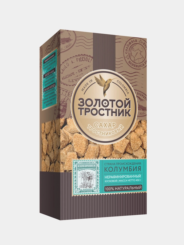 Сахар ЗОЛОТОЙ ТРОСТНИК тростниковый, нерафинированный, кусковой, 450 г ...