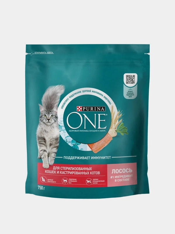 Сухой корм Purina One для стерилизованных, с лососем и пшеницей, 750 г ...