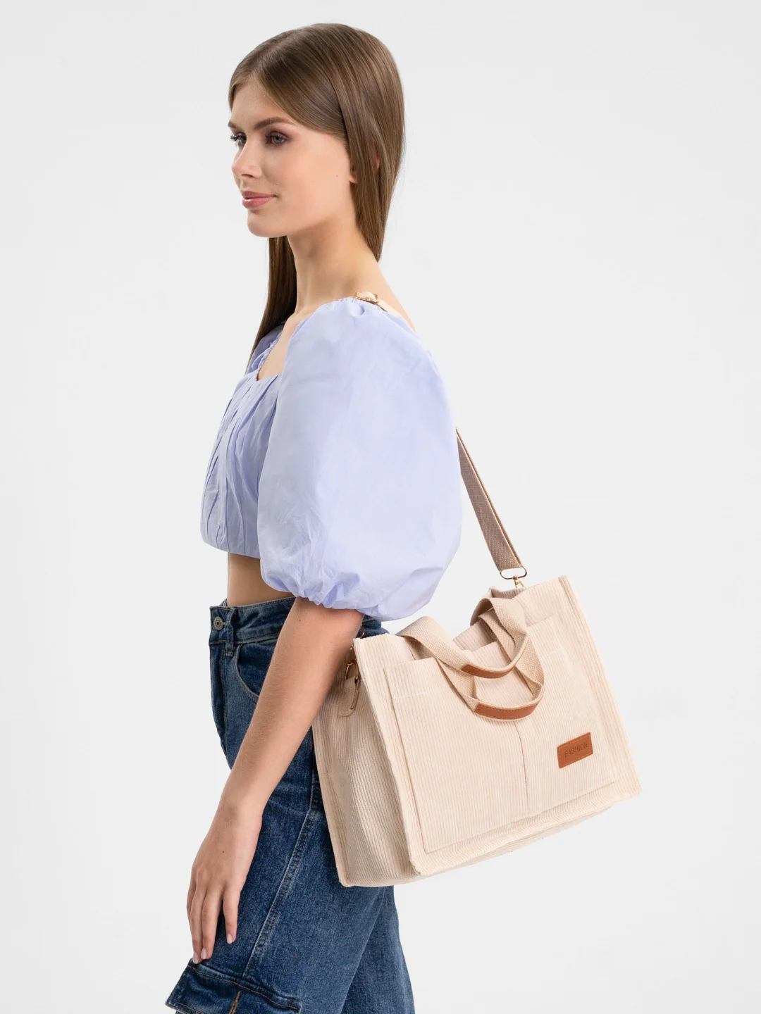 Вельветовая модная сумка-шоппер большой вместимости, сумка через плечо ...