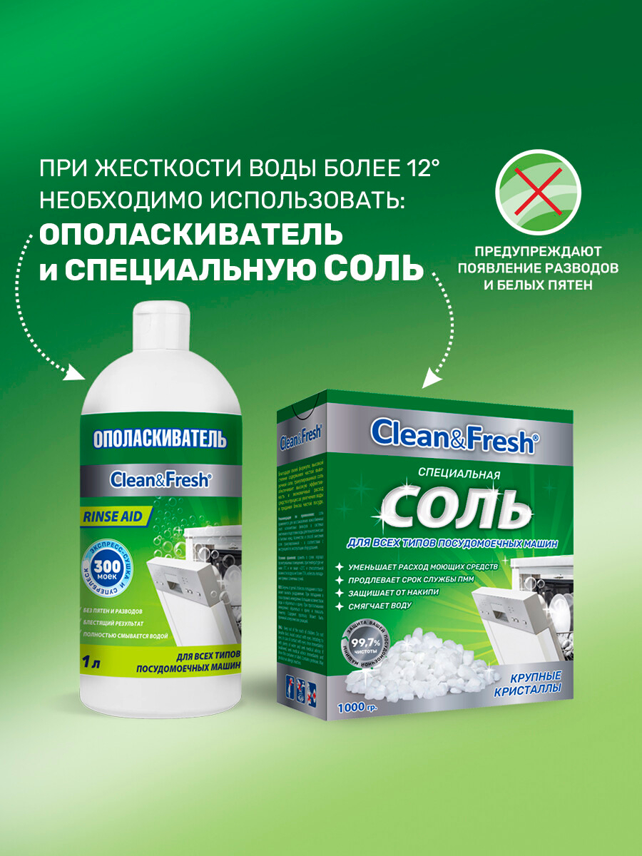 Таблетки для посудомоечной машины Clean&Fresh Всё в 1 не растворимая  оболочка 150 штук купить по цене 942 ₽ в интернет-магазине KazanExpress