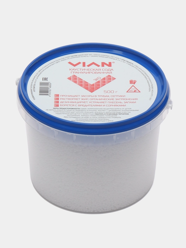 Каустическая сода VIAN, 500 г, гранулированная, едкий натр, гидроокись ...