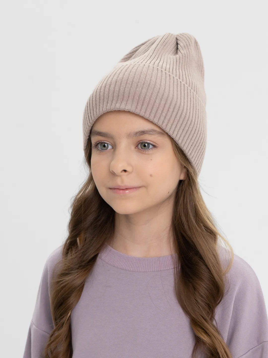 Зимняя вязаная шапка для девочки, цвет пудра, размер 46-50