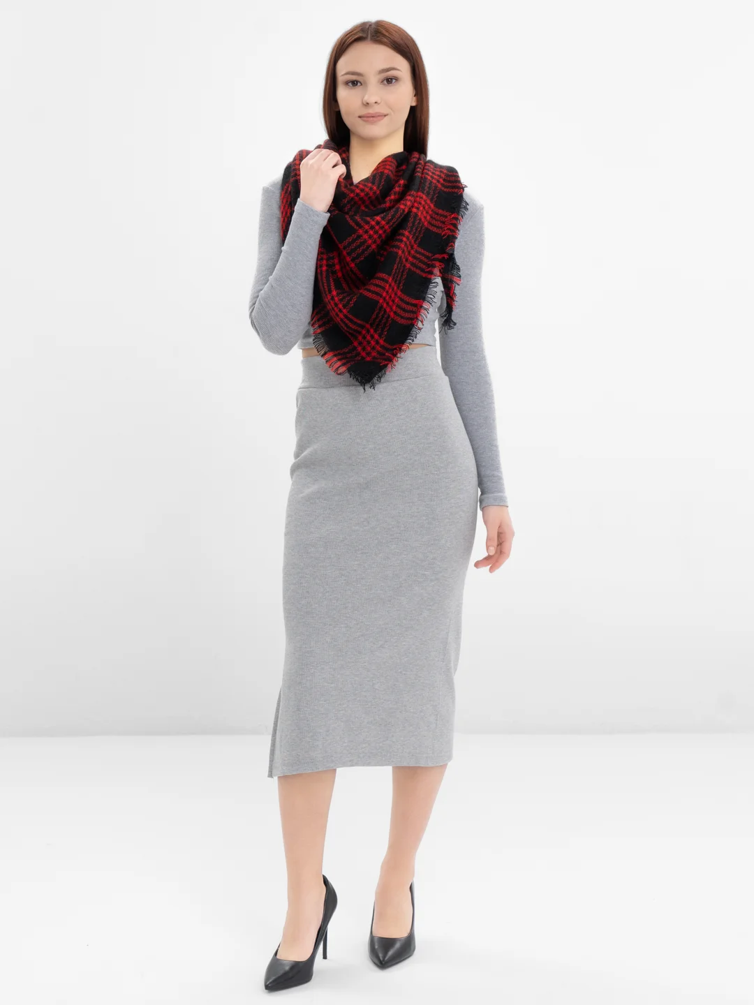 Шарф женский в клетку в треугольной форме, платок на голову купить по ...