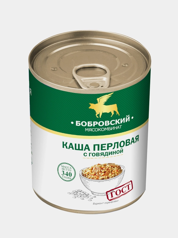 Каша перловая с говядиной Бобровский, 340 грамм купить по цене 960 ₽ в ...