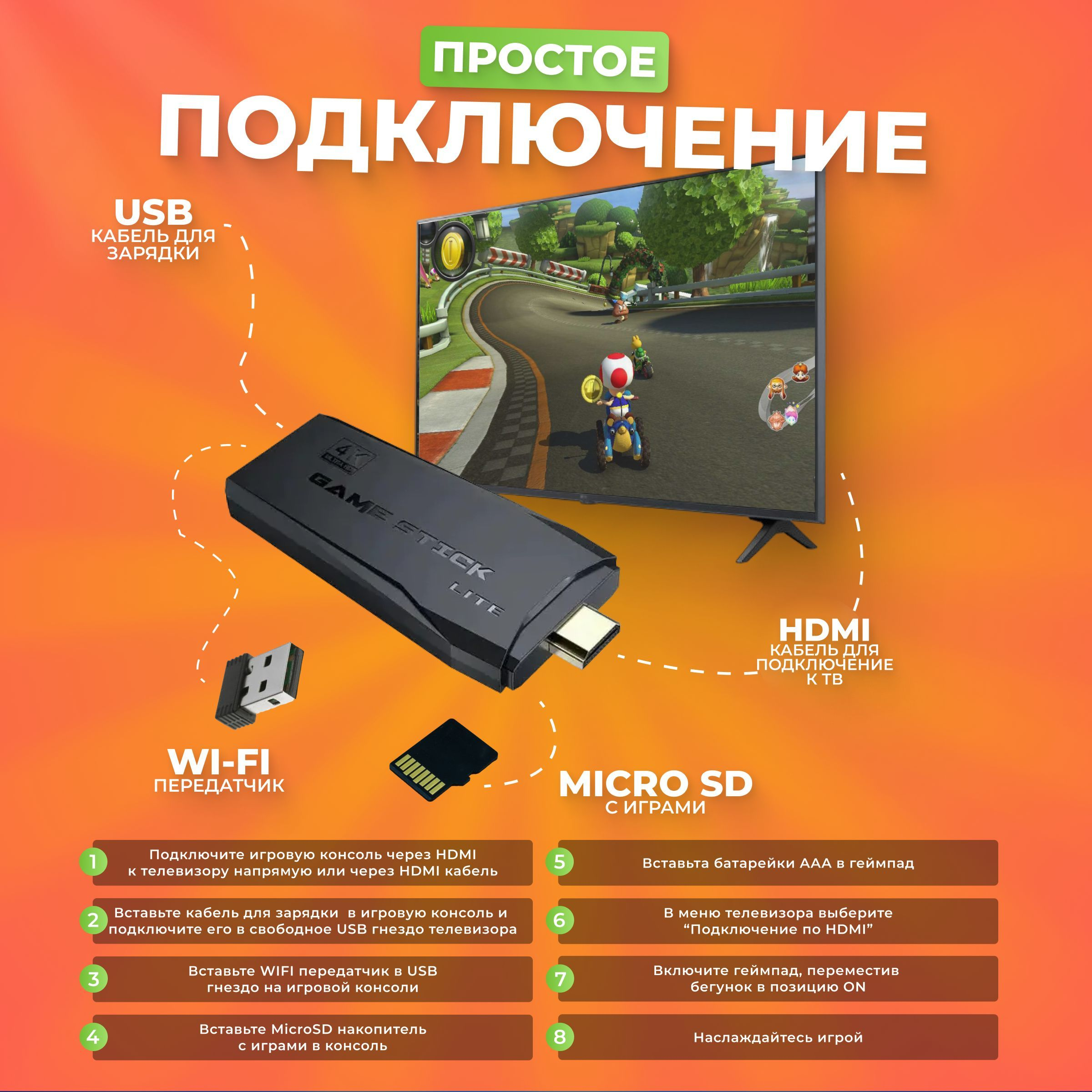 Игровая приставка Game Stick Lite 64GB 15000+ ретро-игр 4К UHD за 2105 ₽  купить в интернет-магазине ПСБ Маркет от Промсвязьбанка