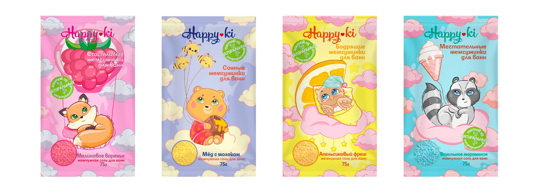 Соль-жемчуг для ванн Happyki 75г детская Жемчужная с лёгким шиммером ...