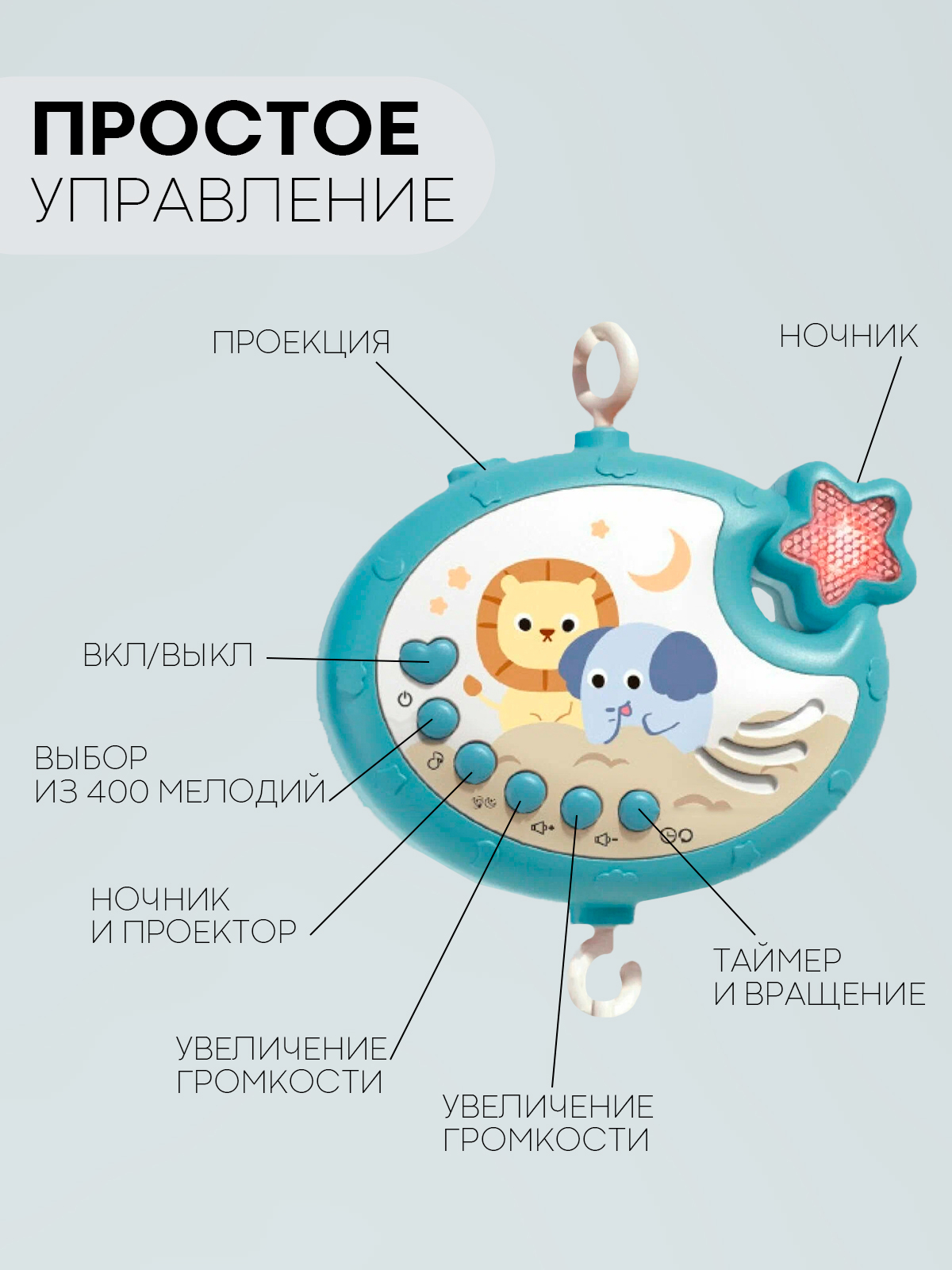 Игрушка-карусель для новорожденных КАРТОФАН, мобиль детский в кроватку  музыкальный/дерево купить по цене 1499 ₽ в интернет-магазине Магнит Маркет