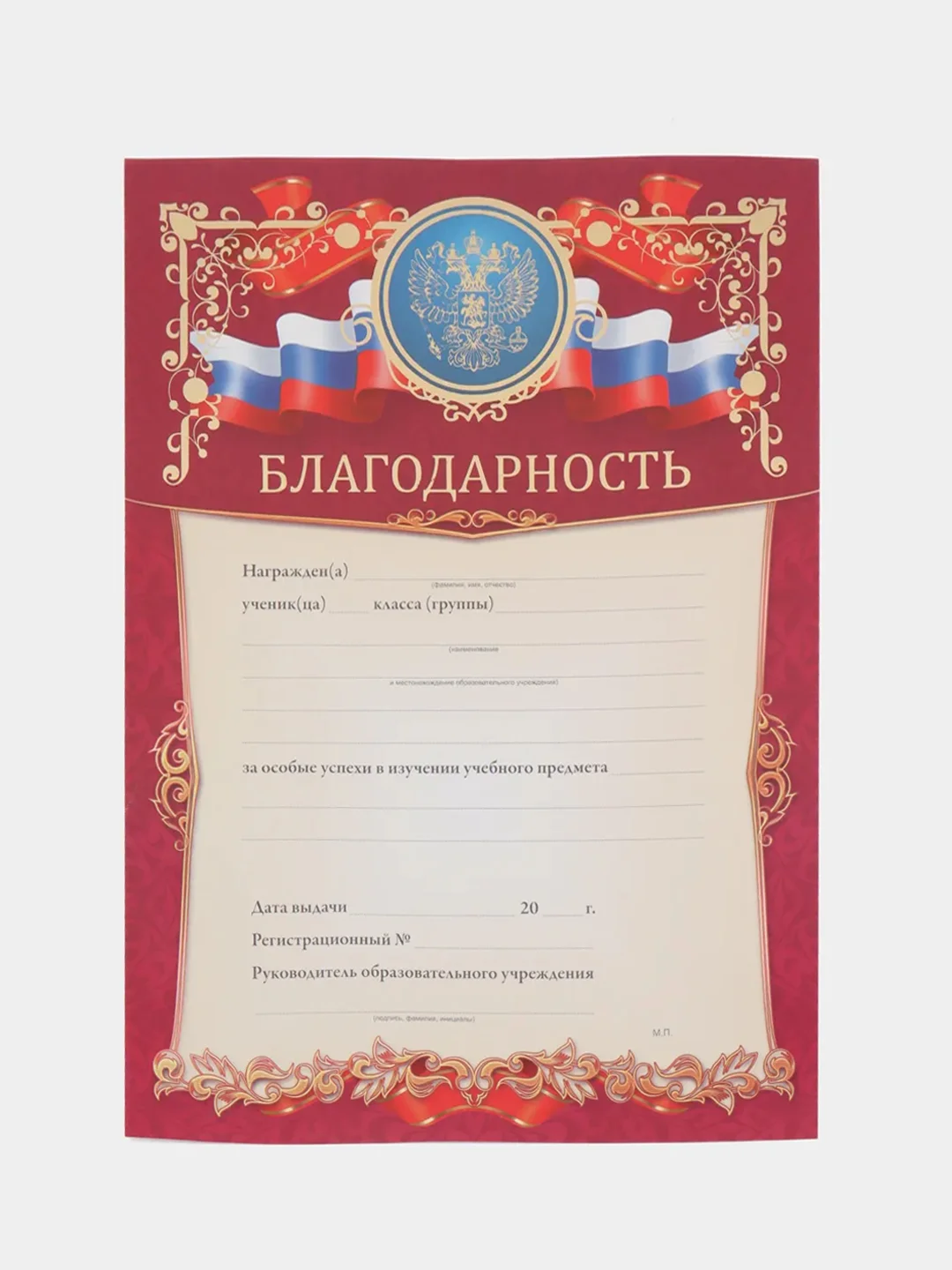 Благодарность, благодарственное письмо, герб РТ, герб РФ, размер 21*29,7 см