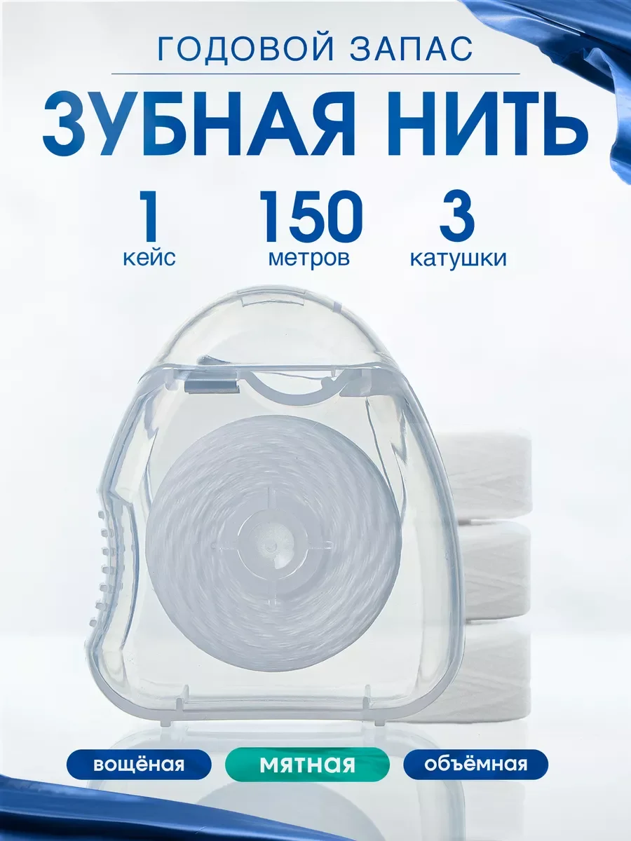 Зубная нить с ароматом мяты, вощеная 50-250 м, с кейсом