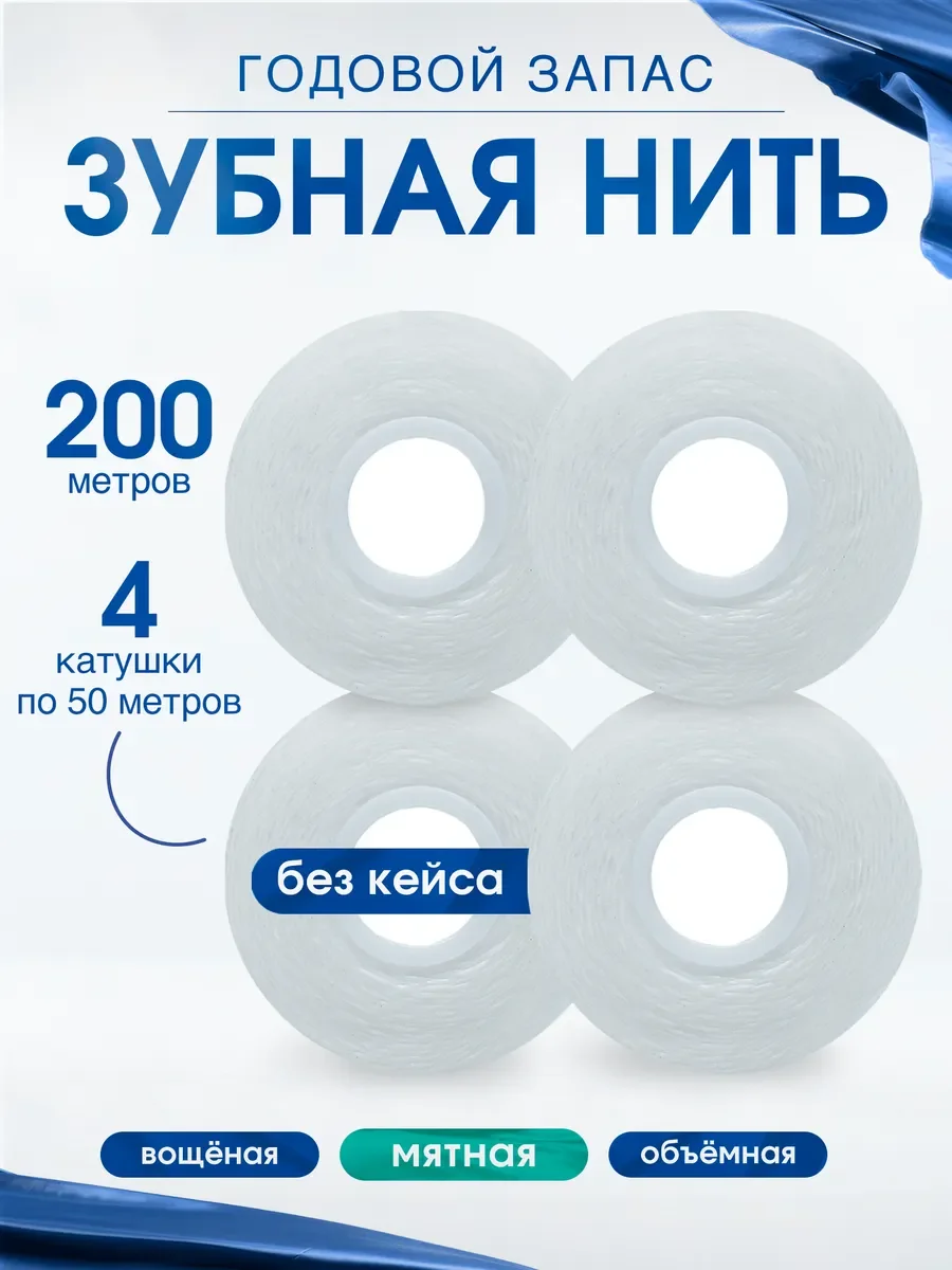 Зубная нить с ароматом мяты, вощеная 50-250 м, с кейсом