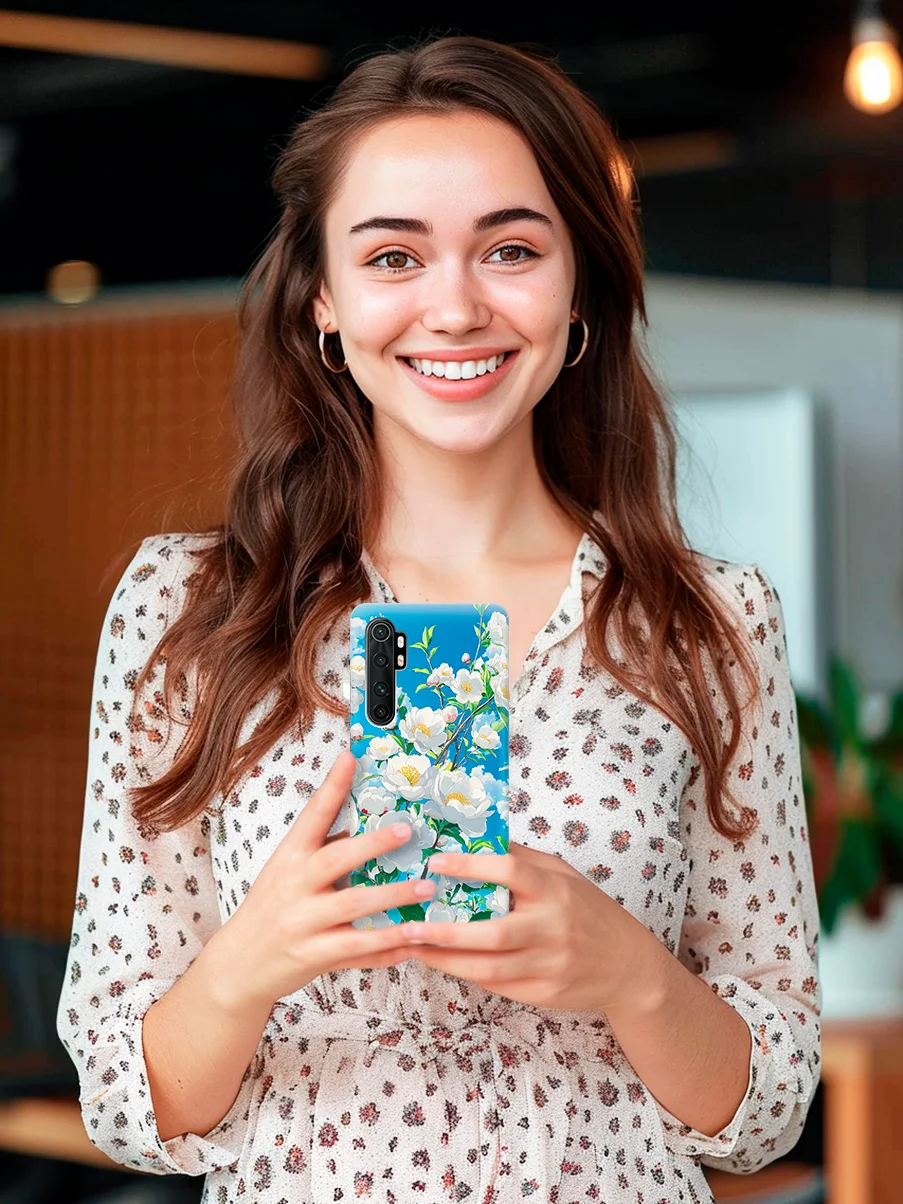 Силиконовый чехол на Xiaomi Mi Note 10 Lite с принтом "Белая вишня"