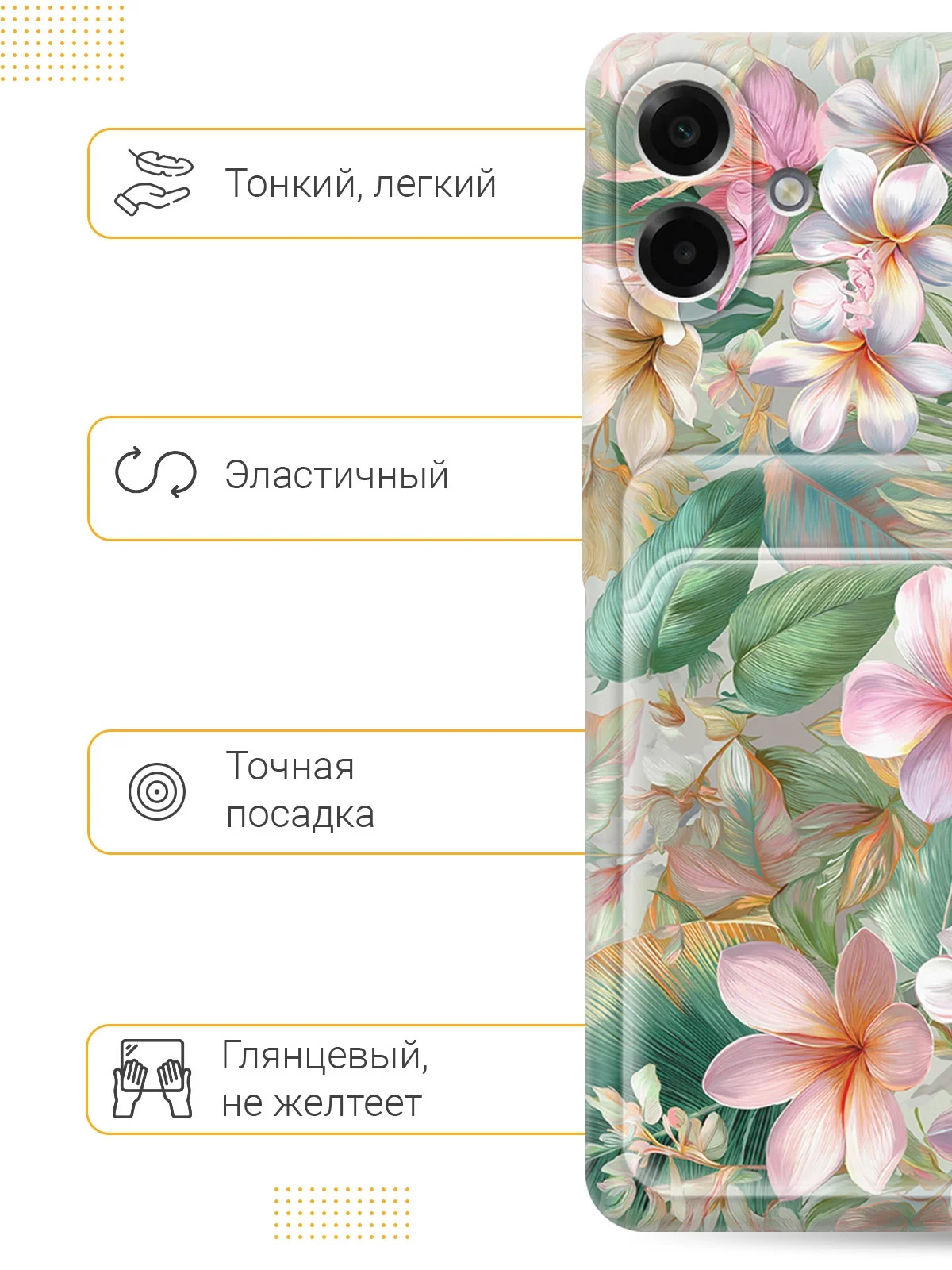 Силиконовый чехол на Samsung Galaxy A07 с принтом Шепот тропиков, pkt с карманом для карты