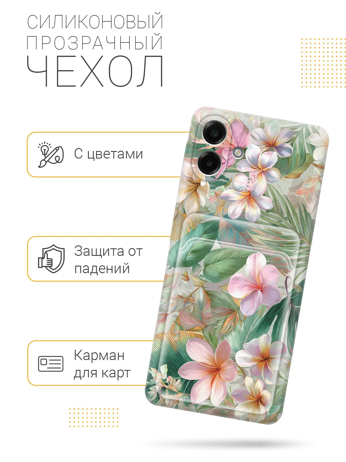 Силиконовый чехол на Samsung Galaxy A07 с принтом Шепот тропиков, pkt с карманом для карты